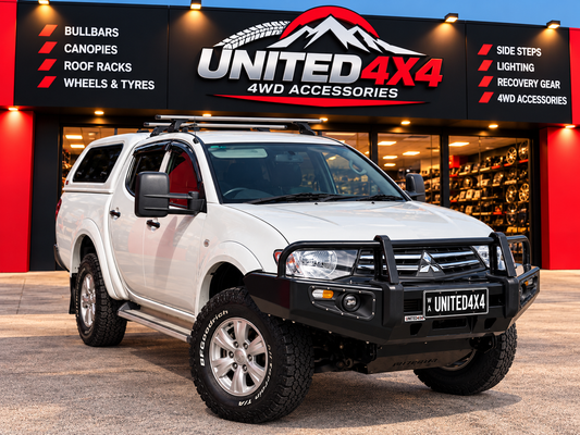 United4x4 - Premium Deluxe Steel Winch Bar + Bash Plate + Fog Lights + Indicators to Suit Mitsubishi Triton MN/ML (2006-2015)