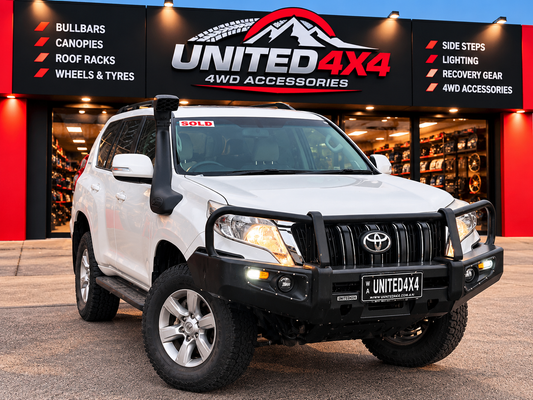 United4x4 - Premium Deluxe Winch Bar + LED Park & Fog Lights + Indicators + 3 Piece Bashplate to Suit Toyota Prado 150 Series (2009-2017)