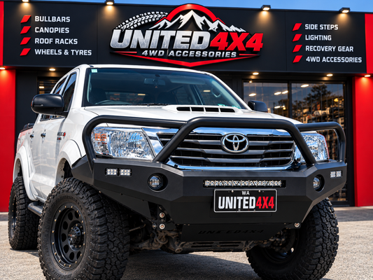 United4x4 - Predator Bar Steel Bullbar + LED Fog Lights + Indicators to Suit Toyota Hilux N70 (2011-2015)